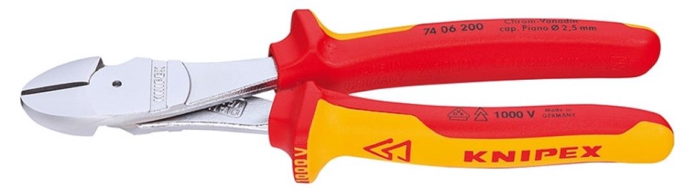 Бокорезы диэлектрические KNIPEX KN-7406200SB особо мощные vde, 200 мм, хром, 2-комп. ручки