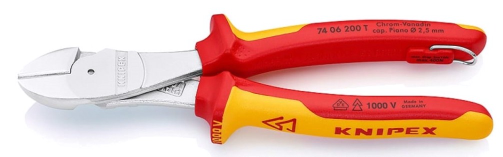 Бокорезы диэлектрические KNIPEX KN-7406200TBK особо мощные vde, 200 мм, хром, 2-комп. ручки