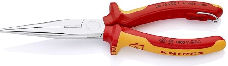 Длинногубцы диэлектрические KNIPEX 2616200T 200 мм с режущими кромками [KN-2616200T]