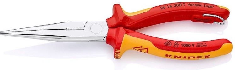 Длинногубцы диэлектрические KNIPEX 2616200TBK 200 мм с режущими кромками [KN-2616200TBK]