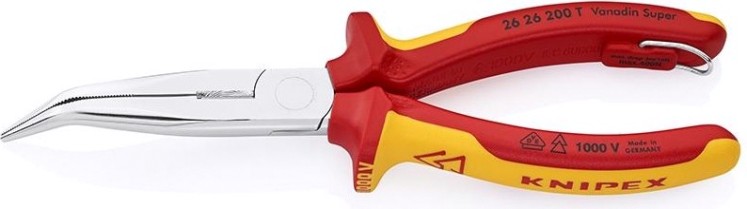 Длинногубцы диэлектрические KNIPEX 2626200T 200 мм с режущими кромками, хромированные [KN-2626200T]