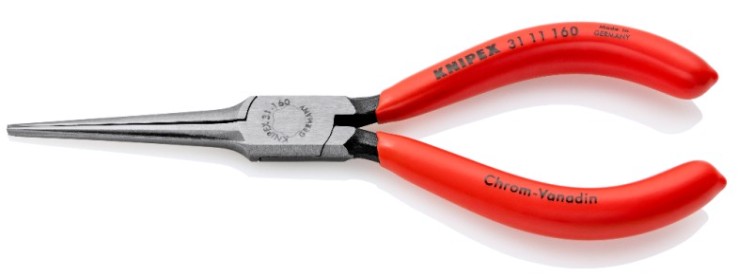 Длинногубцы KNIPEX KN-3111160SB острые, плоские, прямые гладкие губки, 55 мм