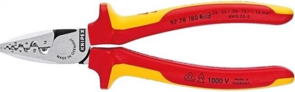 Клещи электромонтажные диэлектрические KNIPEX 9778180SB 180 мм для обжима гильз, 2к рукоятки [KN-9778180SB]