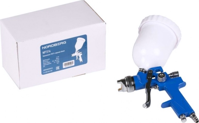 Краскопульт пневматический NORDBERG NP7314 HVLP с верхним баком, сопло 1,4 мм [ЦБ-00011964]