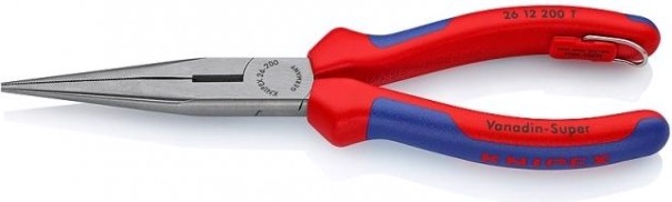 Круглогубцы с плоскими губками и режущими кромками KNIPEX 2612200T 200 мм со страховочным креплением [KN-2612200T]
