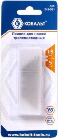 Лезвие для ножа Кобальт 242-021 сменные 19 мм, трапециевидные, сталь у8 (5 шт.)