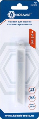 Лезвие для ножа Кобальт 242-038 сменные 9 мм, сегментированные, 13 сегментов, стал