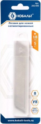 Лезвие для ножа Кобальт 242-045 сменные 18 мм, сегментированные, 8 сегментов, стал