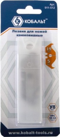 Лезвие для ножа Кобальт 911-512 сменные 19 мм, крюковидные, сталь у8 (5 шт.)