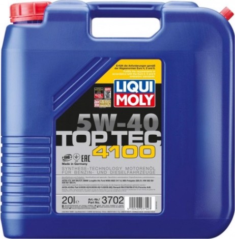 Масло моторное LIQUI MOLY SAE 5W40 Top Tec 4100 20 л. 3702 синтетическое [3702]