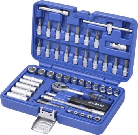 Набор головок 1/4" Кобальт 791196-46 торцевых с трещоткой cr-v (46 пр.) кейс