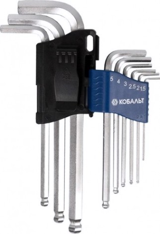Набор ключей шестигранных Кобальт 020401-09 угловых с шаром cr-v (9 шт.)