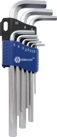 Набор ключей шестигранных Кобальт 020403-09 угловых cr-v (9 шт.)