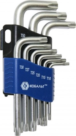 Набор ключей TORX Кобальт 020406-09 угловых tamper cr-v (9 шт.)