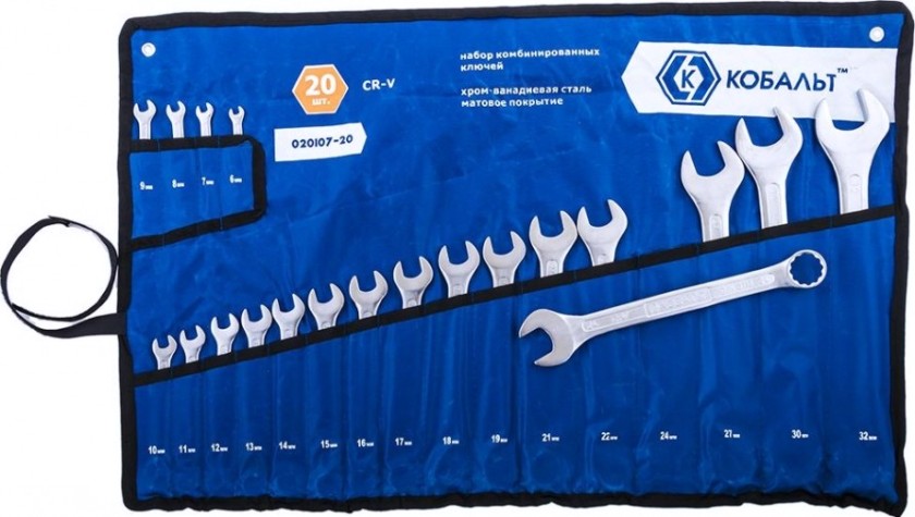 Набор комбинированных ключей Кобальт 020107-20
