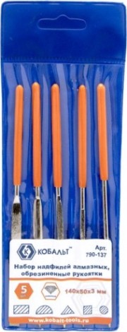 Набор надфилей алмазных Кобальт 790-137 140х 50х3 мм, обрезиненные рукоятки (5 шт.)