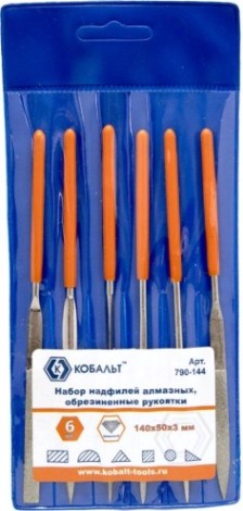 Набор надфилей алмазных Кобальт 790-144 140х 50х3 мм, обрезиненные рукоятки (6 шт.)