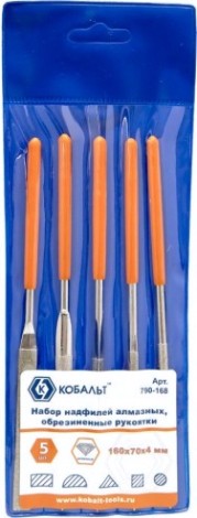 Набор надфилей алмазных Кобальт 790-168 160х70х4 мм, обрезиненные рукоятки (5 шт.)