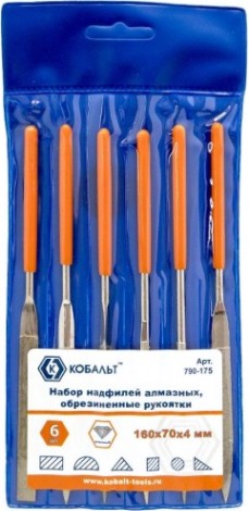 Набор надфилей алмазных Кобальт 790-175 160х70х4 мм, обрезиненные рукоятки (6 шт.)