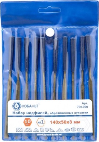 Набор надфилей Кобальт 790-090 № 1, 140х 50х3 мм, обрезиненные рукоятки (10 шт.)
