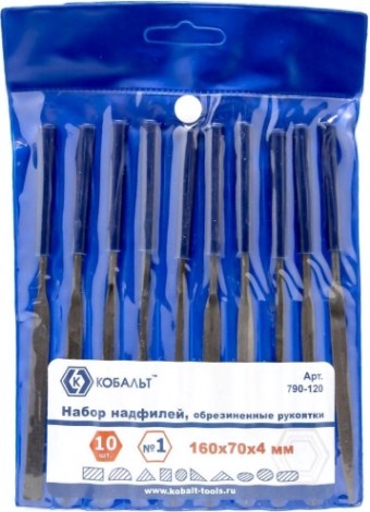 Набор надфилей Кобальт 790-120 № 1, 160х 70х4 мм, обрезиненные рукоятки (10 шт.)