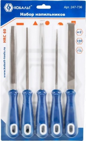 Набор напильников Кобальт 247-736 двухкомпонентная рукоятка, № 2, 150 мм (5 шт.)