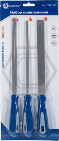 Набор напильников Кобальт 247-743 двухкомпонентная рукоятка, № 2, 200 мм (3 шт.)