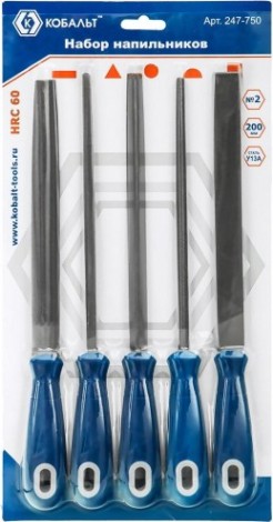Набор напильников Кобальт 247-750 двухкомпонентная рукоятка, № 2, 200 мм (5 шт.)