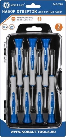 Набор отверток Кобальт 245-220 для точных работ ultra grip 50 мм, кейс (7 шт.)