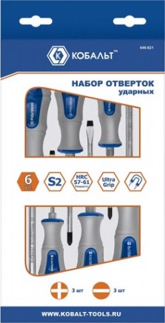 Набор отверток Кобальт 646-621 ударных ultra grip s2 (6 шт.)