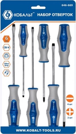 Набор отверток Кобальт 646-669 ultra grip cr-v (6 шт.)