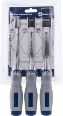 Набор стамесок Кобальт 245-664 (8, 16, 22х140 мм, cr-v, двухк. рукоятка)