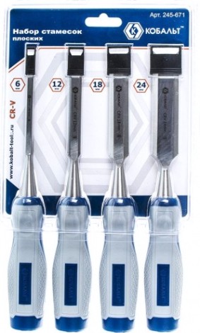 Набор стамесок Кобальт 245-671 (6, 12, 18, 24х140 мм) cr-v, двухк. рукоятка