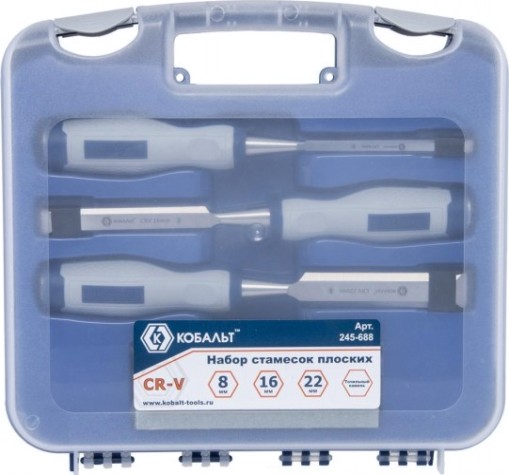 Набор стамесок Кобальт 245-688 (8, 16, 22х140 мм) cr-v, двухк. рукоятка
