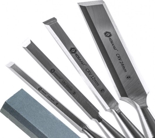 Набор стамесок Кобальт 245-695 (6, 12, 18, 24х140 мм) cr-v, двухк. рукоятка