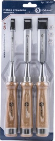 Набор стамесок Кобальт 245-862 (8, 16, 22х140 мм) cr-v, деревянная рукоятка