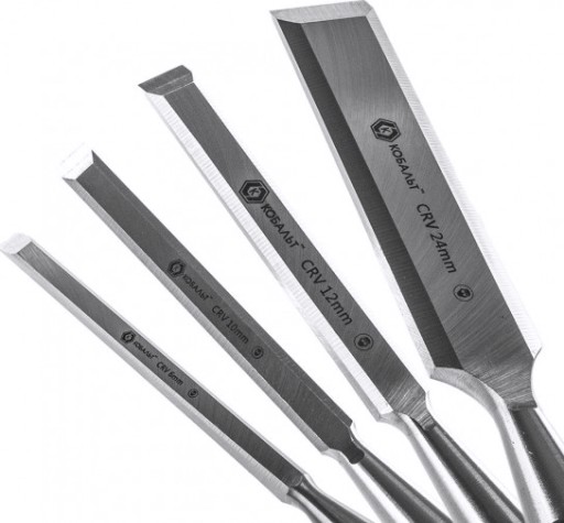 Набор стамесок Кобальт 245-879 плоских (6, 12, 18, 24х140 мм) cr-v, деревянная рукоятка [245-879]