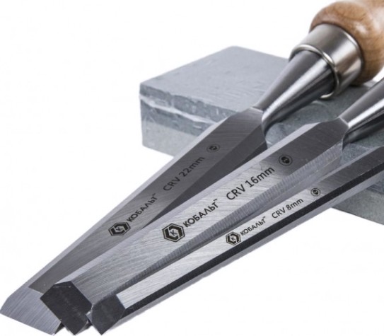 Набор стамесок Кобальт 245-886 плоских (8, 16, 22х140 мм), cr-v, деревянная рукоятка [245-886]