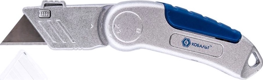 Нож для строительных работ Кобальт 245-039 технический складной, трапециевидные лезвия 19 мм