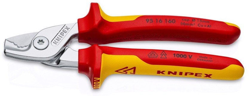 Ножницы для резки кабеля диэлектрические KNIPEX KN-9516160SB VDE ø 15 мм, 160 мм, ручки