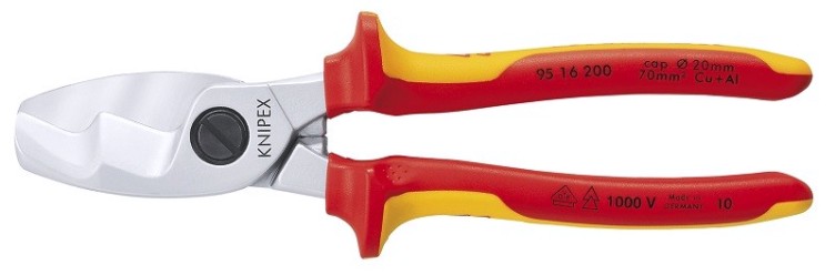 Ножницы для резки кабеля диэлектрические KNIPEX KN-9516200SB VDE с двойными режущими кромками