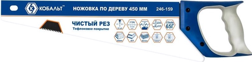 Ножовка по дереву Кобальт 246-159 450 мм, тефлоновое покрытие закал. зуб, 3d-заточка