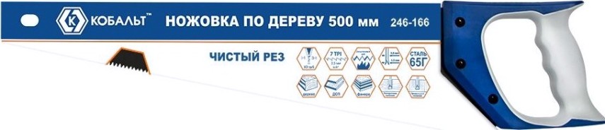 Ножовка по дереву Кобальт 246-166 500 мм, тефлоновое покрытие закал. зуб, 3d-заточка