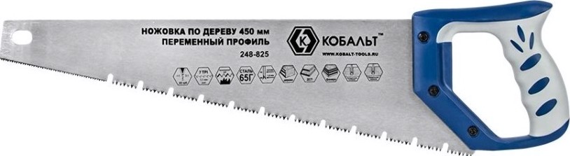 Ножовка по дереву Кобальт 248-825 450 мм, зак. зуб, 3d-заточка, двухк. рукоятка.