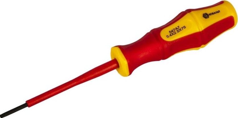Отвертка диэлектрическая шлицевая Кобальт 646-430 ultra grip sl 2,5х75 мм cr-v, двухкомпонентная рук