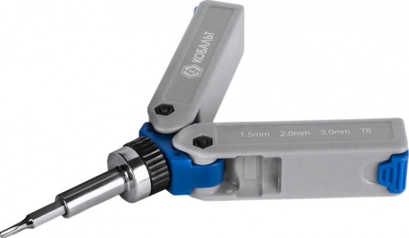 Отвертка с битами Кобальт 245-466 реверсивная складная, с набором для точных работ,