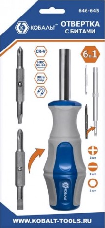 Отвертка с битами Кобальт 646-645 рукоятка ultra grip с набором двусторонних cr-v (3