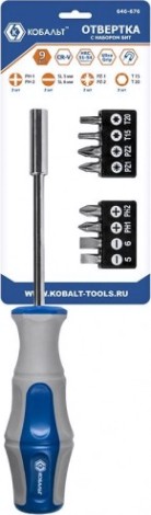 Отвертка с битами Кобальт 646-676 рукоятка ultra grip с набором cr-v (9 шт.)