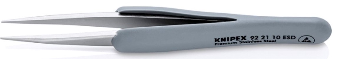 Пинцет KNIPEX KN-922110ESD гладкие прямые острые губки, антимагнитный
