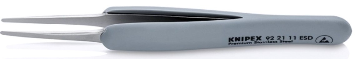 Пинцет KNIPEX KN-922111ESD гладкие прямые тупые губки, антимагнитный